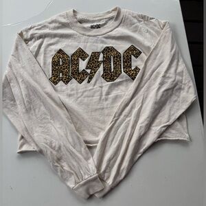 ACDC Cropped Leopard Print Cream Long Sleeve Top Size Small